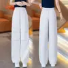 Pantalones de pierna ancha de moda de seda de hielo fina hechos a medida para mujer, nuevo estilo de verano 2026, de cintura alta, adelgazantes, transpirables, frescos, versátiles