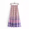 2024 Ropa de Otoño para Mujer Estilo Europeo y Americano Falda de Rayón con Estampado Floral, Retazos de Encaje y Borlas 8523