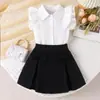 Conjunto de duas peças de verão para meninas de 3-7 anos, com blusa de manga borboleta com gola + saia - Amazon Europeia e Americana