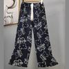 Pantalones de Pijama de Algodón Finos de Verano para Mujer con Estampado de Dibujos Animados, Pantalones de Pierna Ancha para Mujeres Embarazadas, Tallas Grandes, Adecuados para Usar Afuera, Pantalones Largos de Algodón, Exportación