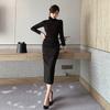 Otoño 2026 Nueva Moda Femenina Transfronteriza Europea y Americana Elegante Vestido de Cuello Alto Plisado Hasta la Rodilla Ajustado 3729
