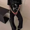 Camiseta de Manga Corta "Músico de la Noche de Ébano" de Crepúsculo, Estampado de Boceto, Sensación de Hielo de Sorona, Corte Amplio y Cuadrado, Estilo Americano