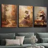 Pintura de Lienzo Tríptico para Sala de Estar y Dormitorio, Pintura Decorativa Estilo Chino sobre Lienzo al Óleo de Alta Definición, Arte de Pared, Personalización del Cliente