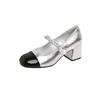Versão em Couro de Sapatos Mary Jane Retrô Salto Alto Bico Redondo Francês Versátil Fada Primavera e Outono Couro Genuíno Sapatos de Salto Grosso