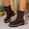 Otoño 2025 Hebilla de Cinturón Nueva Botas de Media Pantorrilla de Tamaño Grande Retro Plataforma de Comercio Exterior Mangas Estilo Británico Botas Martin Venta al por Mayor