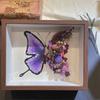 Mariposa morada, flor seca, pintura al óleo, palo hueco, marco de fotos tridimensional, hecho a mano, regalo del festival de la diosa para novia, flor eterna