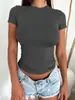 2026 Europeu e Americano Amazon Transfronteiriço Tops Femininos Primavera e Verão Estilo Y2K Cor Sólida Slim Fit Camiseta de Manga Curta para Mulheres