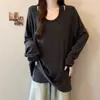 Camiseta de Manga Larga Raglán con Cuello Khaki Falsa de Dos Piezas para Mujer Otoño Invierno Nueva Talla Grande Gordita de Longitud Media