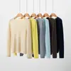 Suéter feminino gola redonda com borda enrolada, manga longa, 100% caxemira pura, espessado, novo estilo outono e inverno, camada interna solta e emagrecedora