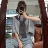 Blusa de Mujer Chal Raya Vertical Manga Larga Holgada Coreana 2022 Primavera y Verano Nueva Top Versátil Conjunto de Dos Piezas Moderno