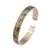 Pulsera abierta de plata 999.9 con patrón de ave fénix en esmalte dorado pintado, estilo chino, pulsera de plata de ley con sutra del corazón, adecuada para entrega al por mayor