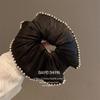 Anillo para el cabello de intestino grueso plisado de satén estilo francés con perlas, Lujo accesible Cuerda para el cabello estilo Hepburn en la parte posterior de la cabeza, Diadema para mujer