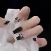 Uñas Almendradas Portátiles, Uñas Largas Estilo Europeo y Americano, Estilo Dulce y Fresco, Arte de Uñas con Pedrería Estrella Cruzada Blanco y Negro, Puntas de Uñas Postizas, Pegatinas para Uñas