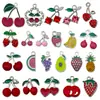 Aleación de Goteo de Aceite Colgante de Fruta Cereza Roja Fresa Manzana Accesorios para Joyería DIY Pulsera Pendientes Llavero Encanto