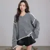 Suéter Estilo Coreano Otoño/Invierno 2026 para Mujer Literario Retro Holgado Simple Cuello Redondo Top Diseño Bloques de Color Versátil Suéter de Punto