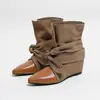 Botines 2026 con Lazo y Tacón Oculto para Mujer Botas Nuevas de Lona Punta Fina Tacón Alto Botas con Tacón Apilado Botas Vaqueras Western Retro