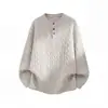 Suéter Hanlu Estilo Old Money con Cuello Henley y Media Cremallera para Hombre, Jersey de Punto Holgado Casual Retro Japonés para Otoño e Invierno