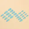 Adesivos de Unha Longos Formato Amêndoa com Bolinhas Tiffany Blue, Unhas Postiças Removíveis, Estilo Fresco e Moderno