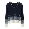 Suéter de Caxemira com Nova Cor Gradiente Outono/Inverno Feminino Top Gola V Camada Base Estilo Versátil Solto Modelador Quente