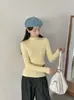 Tricô Feminino Slimming de Gola Alta Versátil Camada Base Outono/Inverno Nova Chegada Cor Sólida Manga Longa Suéter Top
