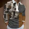 Camisa Polo Casual de Manga Larga con Cuello de Solapa Rayada Estampado 3D con Cremallera para Hombre, Comercio Exterior Transfronterizo, Primavera y Otoño