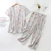 Pijama Feminino Verão Manga Curta Plus Size Magro Feminino Roupa de Casa Conjunto Fofo e Fresco de Cabelo