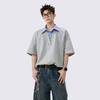 Camiseta Falsa de Dos Piezas con Cuello de Camisa para Hombre Ootd Diseño de Nicho Marca de Moda Empalme Manga Corta Gama Alta Atractivo Holgada Media Manga