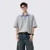 Camiseta con Cuello de Camisa Falso de Dos Piezas para Hombre Ootd Diseño de Nicho Marca de Moda Empalme Manga Corta Atractivo Holgado Media Manga