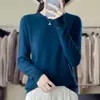 Tejido de punto de alta gama listo para usar, de cuello redondo pequeño, con diseño sin costuras, agradable para la piel y cómodo, simple y versátil, un básico elegante para otoño e invierno
