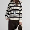 Suéter de Punto Pullover de Manga Larga con Rayas Horizontales y Cuello Polo de Terciopelo de Arroz Glutinoso Otoño e Invierno Casual Versátil Moda Suéter con Bloques de Color