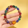 Pulsera y collar de cuentas de ceniza de incienso con pan de oro y dios de la riqueza de cinco vías de cristal