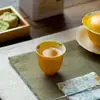 Taza de Té de Cerámica con Peonías Pintadas a Mano en Amarillo Limón, Color Bajo Esmalte, Juego de Té Kung Fu Completamente Pintado a Mano, Taza Individual para Uso Doméstico