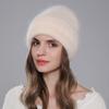 Gorro de piel de conejo de invierno para niños, gorro de lana cálido y combinable, gorro de moda con hilo plateado, gorro grueso para mujer, comercio exterior transfronterizo