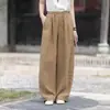 Pantalones Retro Tai Chi para Mujer 2026 Verano Sueltos de Pierna Ancha Temperamento Algodón Lino Cordón Estilo Largo Lavado a la Arena Versátiles de Pierna Recta