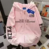 Moletom com Capuz Estampado de Letras Outono/Inverno 2025 para Mulheres Simples Estilo Ins Versátil Solto Veludo Zíper Jaqueta Cardigan