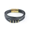 Pulsera tejida de múltiples capas hecha a mano transfronteriza de Amazon para hombre, pulsera de cuero estilo europeo y americano, pulsera de acero inoxidable, pulsera de cuentas
