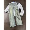 Jeans deportivos de calle estilo americano con estampado transfronterizo, pantalones casuales rectos holgados de pierna ancha con lavado vintage y efecto desgastado para hombre