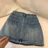 Falda de Mezclilla Elástica Talla Grande para Mujer Verano Chica Gordita Estilo Americano Retro Cintura Alta Adelgazante Cadera Falda Corta de Corte A