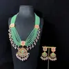 Collar con Borla de Gota de Agua con Perlas Verdes Vintage, Pendientes Resistentes Estilo Palacio, Conjunto de Vestido de Noche para Mujer