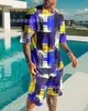 Aliexpress Europeu e Americano Masculino Tendência Casual Estilo Praia Texturizado Impressão 3D Conjunto de Camiseta e Shorts Atacado Personalização