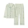 Algodón PuroNuevo Otoño para Mujer Estilo Simple Manga Larga Cuello Solapa Pantalones Largos Tallas Grandes Conjunto de Ropa de Casa Primavera y Otoño