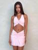 Conjunto de Dos Piezas para Mujer Verano 2025, Cuello Halter, Sin Mangas, Fruncido, Color Sólido, Corte Ajustado, Estilo 'Hot Girl', Ropa Transfronteriza Europea y Americana
