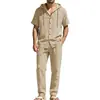 Comercio exterior transfronterizo verano Amazon talla europea nuevo top casual con capucha y cordón pantalones largos de pierna ancha traje de lino para hombre