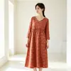 Vestido de Noite Feminino de Gaze Dupla de Algodão Floral Retrô Artístico para Primavera, Outono e Verão, Manga Longa Fina, Solto, para Casa