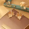Brincos de Folha de Bordo em Gradiente com Cristal, Brincos de Moda com Pino de Prata S925 de Alto Padrão, Brincos com Zircônia Microcravejada de Design Exclusivo