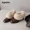 Zapatos de mujer Augushiden de punta cuadrada en color marrón, nuevo modelo de invierno 2026, tacón grueso, cómodos y elegantes, zapatos de algodón peludos