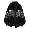 Moda Otoño/Invierno 2025 Nuevo Suéter Cardigan de Navidad con Solapas para Hombre Tejido Holgado Chaqueta Abrigo Argyle Talla Grande