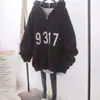 Moletom Feminino Outono e Inverno 2025 Novo Estilo Coreano Ins Tendência Estilo Preguiçoso Bf Solto Tamanho Grande Jaqueta com Zíper Forrada com Fleece Espessada