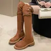 Botas largas plegables de doble uso para mujer, nuevas botas largas Maillard de suela gruesa para primavera y otoño 2026, botas de montar de tubo alto retro con forro de vellón