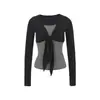 Camiseta de Manga Larga para Mujer [Ajuste Personalizado] MR, Gris Otoño, Diseño Ajustado con un Elegante Aspecto de Dos Piezas